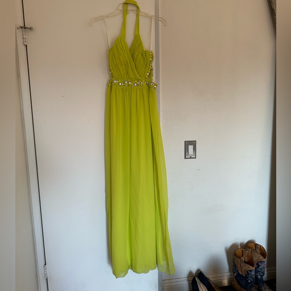 Way-In, long neon green dress, size 9